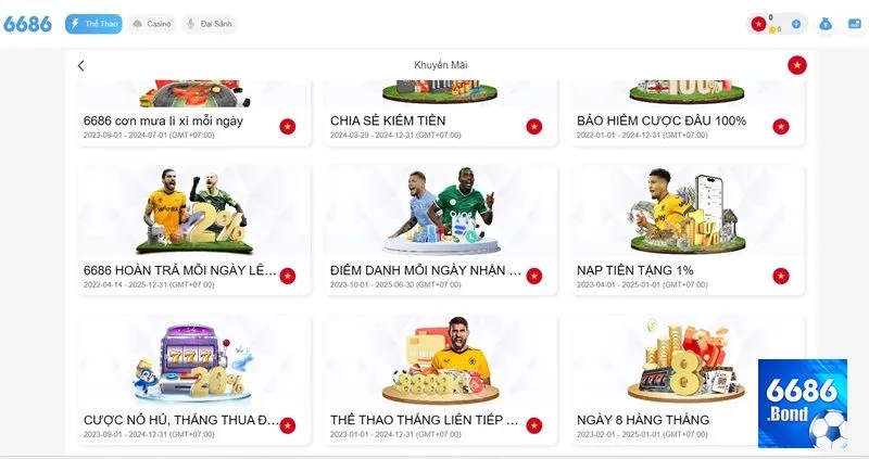 Nhiều khuyến mãi 6686 khác tại nhà cái