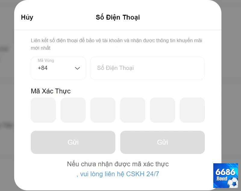 Liên kết số điện thoại và hoàn thành hồ sơ cá nhân tại 6686