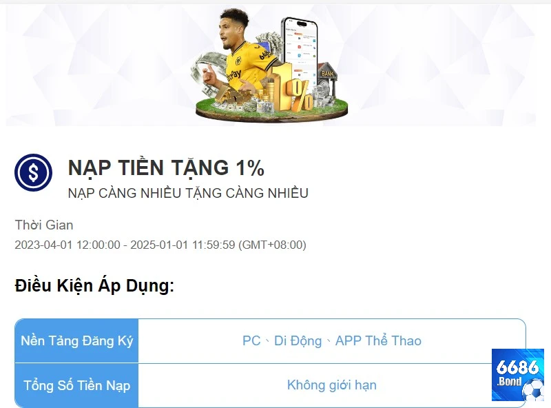 Khuyến mãi nạp tiền tặng 1% | Nội dung và điều kiện nhận thưởng